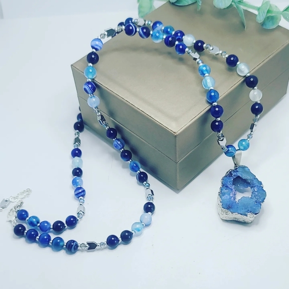 Blue Agate, Hematite necklace - Picture 3 of 4